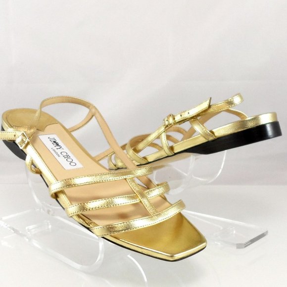 NWT$495 Jimmy Choo Arien Flat Metallic Leather Strappy Cage Sandals 37, 6.5-7 - Picture 12 of 13
